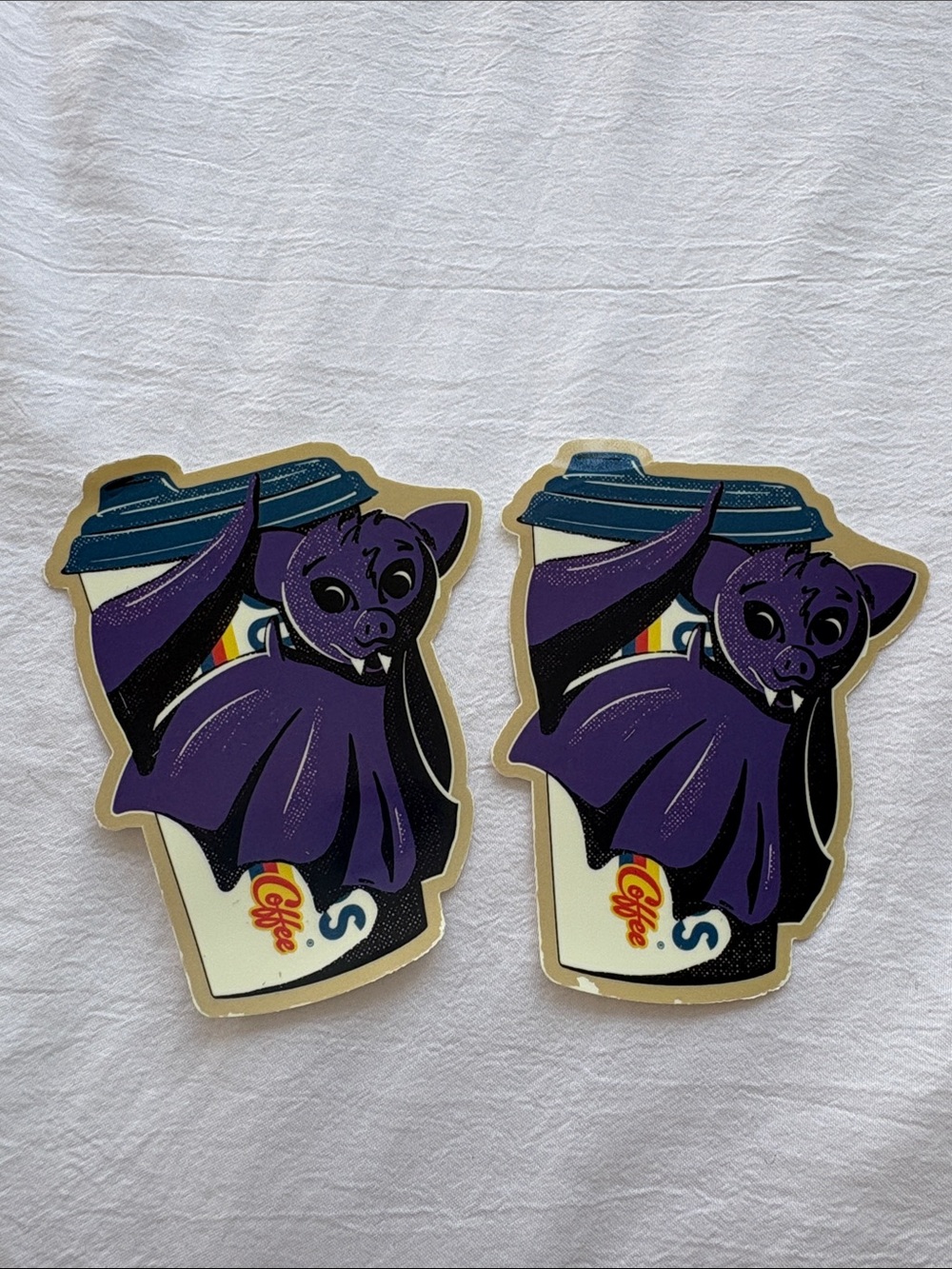 2 Dutch Bros Purple Bat 2021 Glow In Dark Coffee Cup Stickers Retro